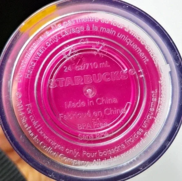 Starbucks 2014 Pink and Green top and Straw with Yellow Starbucks Letters 24 Oz. - Picture 7 of 8